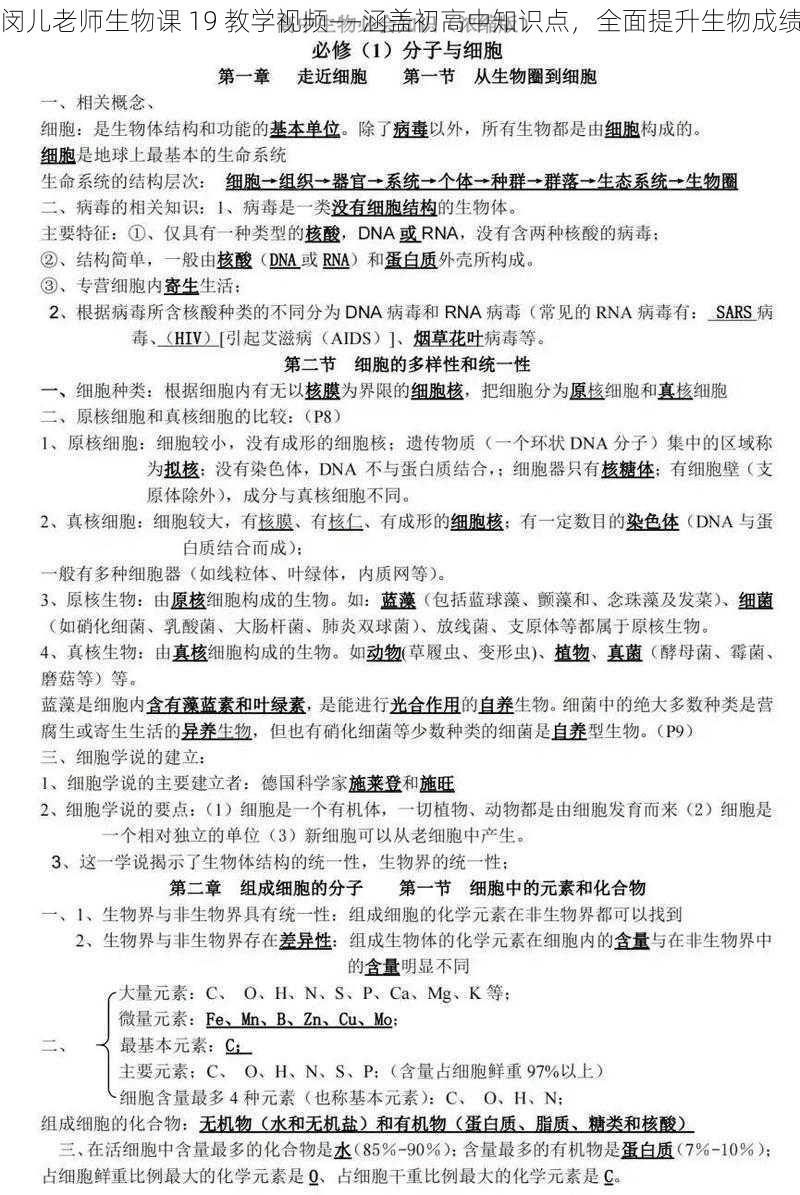 闵儿老师生物课 19 教学视频——涵盖初高中知识点，全面提升生物成绩