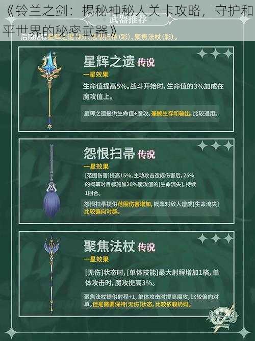 《铃兰之剑：揭秘神秘人关卡攻略，守护和平世界的秘密武器》