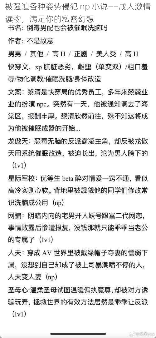 被强迫各种姿势侵犯 np 小说——成人激情读物，满足你的私密幻想