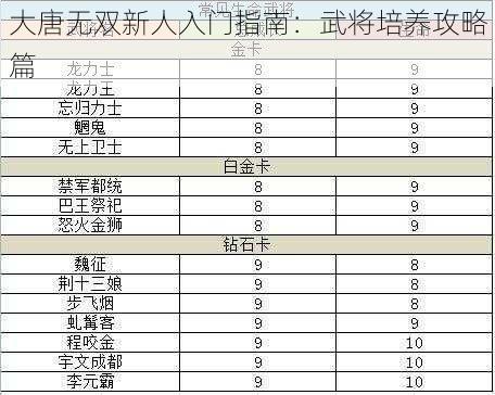 大唐无双新人入门指南：武将培养攻略篇