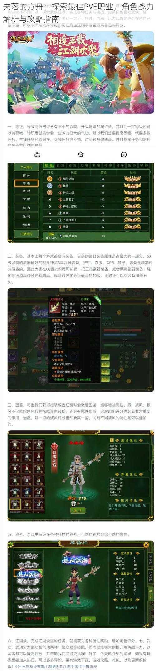 失落的方舟：探索最佳PVE职业，角色战力解析与攻略指南