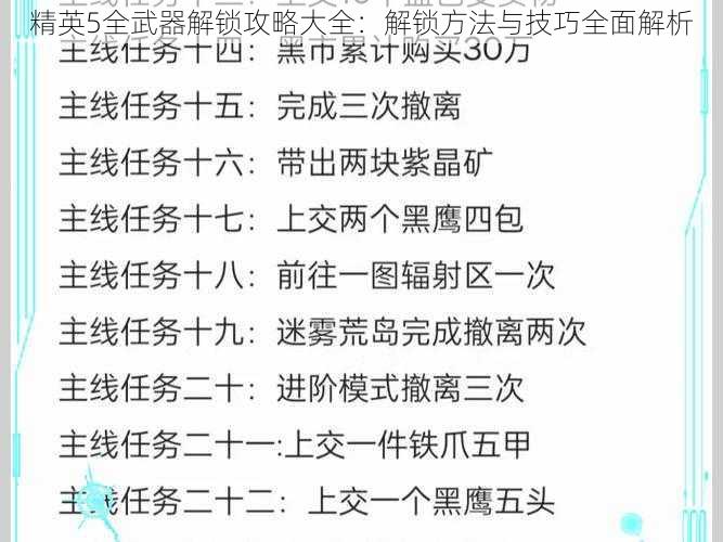 精英5全武器解锁攻略大全：解锁方法与技巧全面解析