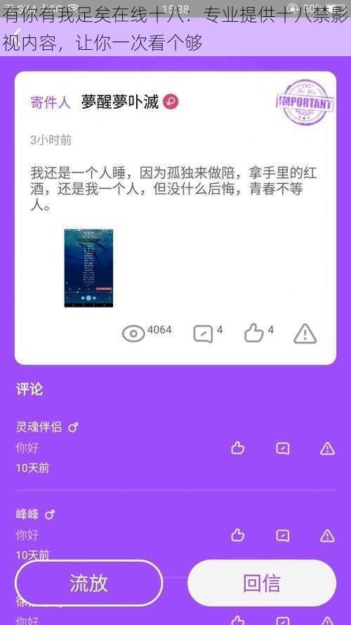 有你有我足矣在线十八：专业提供十八禁影视内容，让你一次看个够