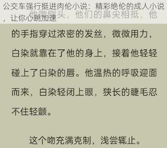 公交车强行挺进肉伦小说：精彩绝伦的成人小说，让你心跳加速