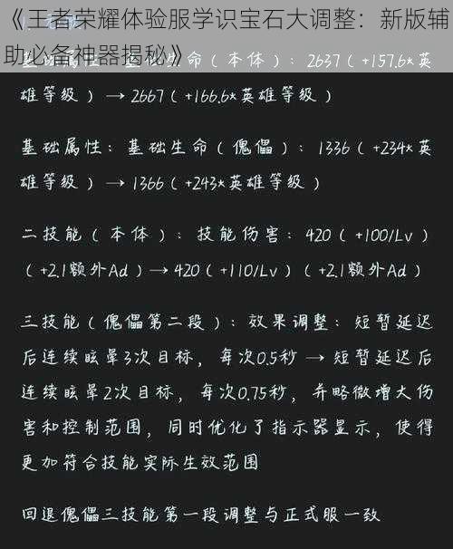 《王者荣耀体验服学识宝石大调整：新版辅助必备神器揭秘》