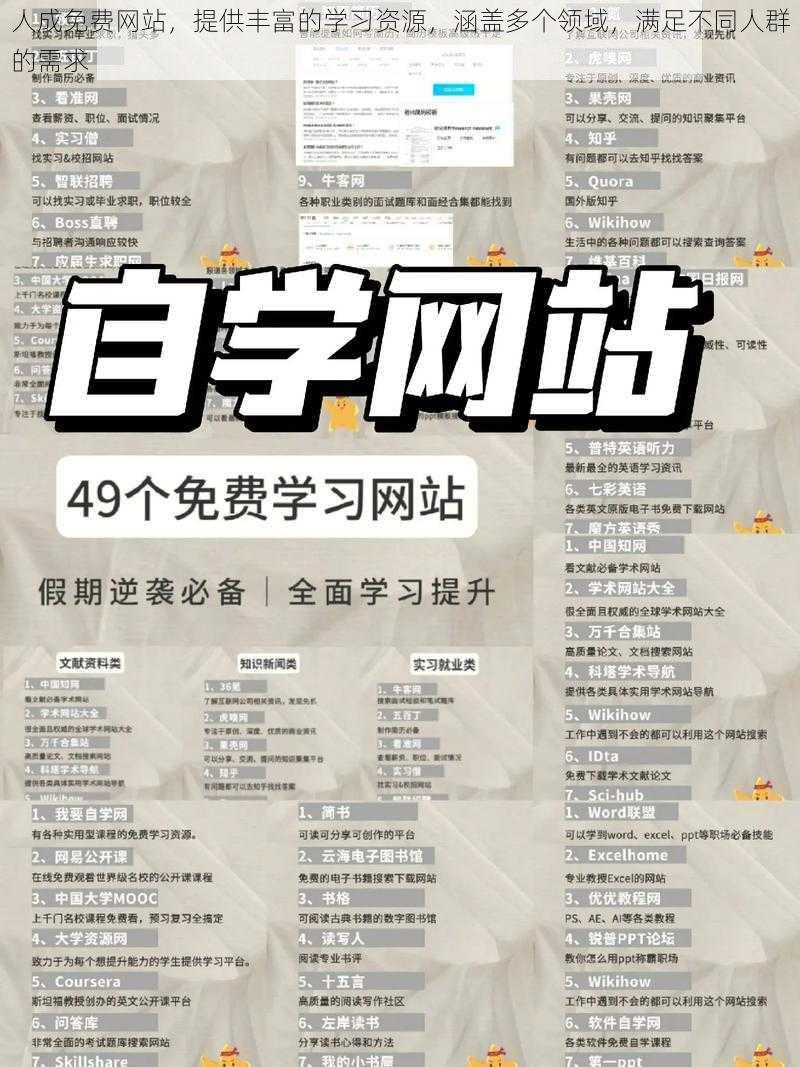 人成免费网站，提供丰富的学习资源，涵盖多个领域，满足不同人群的需求