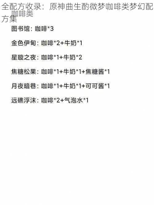 全配方收录：原神曲生酌微梦咖啡类梦幻配方集