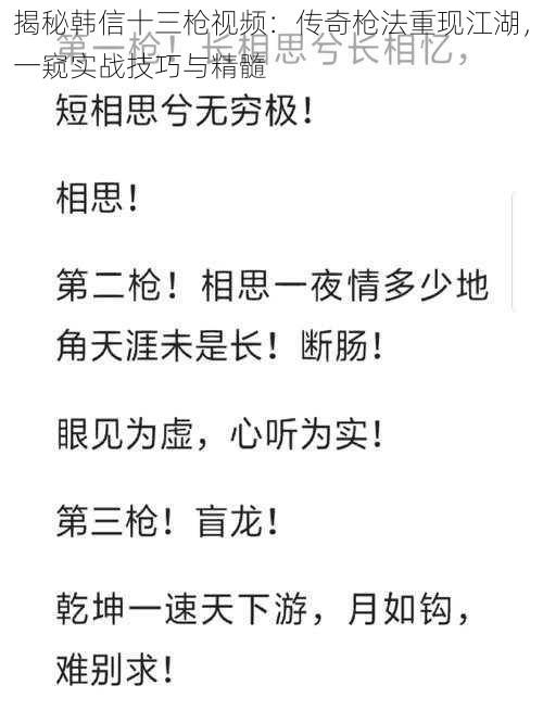 揭秘韩信十三枪视频：传奇枪法重现江湖，一窥实战技巧与精髓