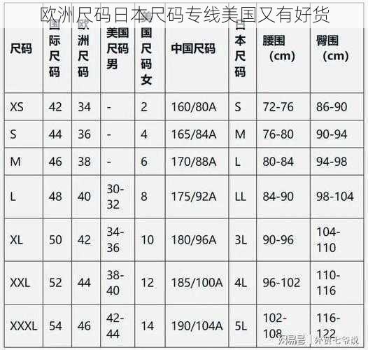 欧洲尺码日本尺码专线美国又有好货