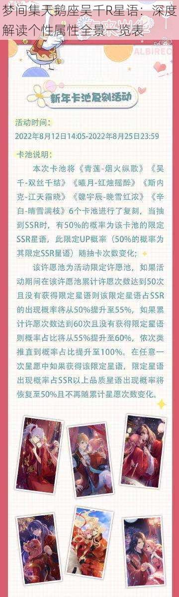 梦间集天鹅座吴千R星语：深度解读个性属性全景一览表