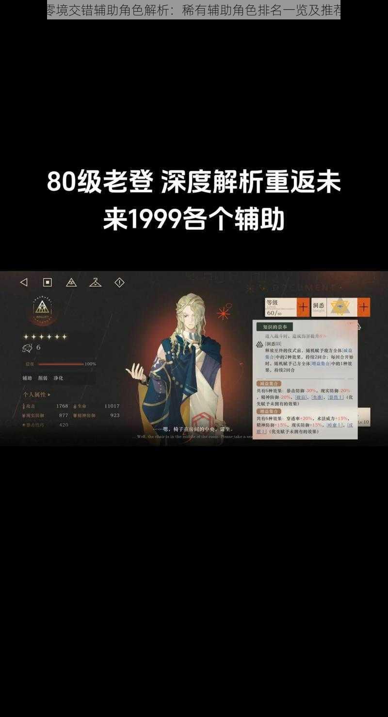 文库零境交错辅助角色解析：稀有辅助角色排名一览及推荐指南