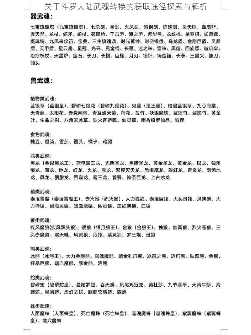 关于斗罗大陆武魂转换的获取途径探索与解析