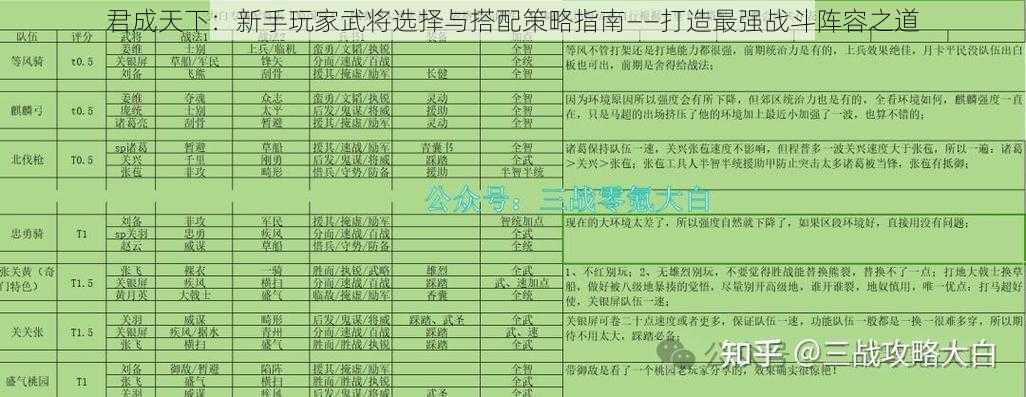 君成天下：新手玩家武将选择与搭配策略指南——打造最强战斗阵容之道