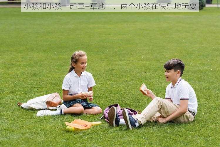 小孩和小孩一起草—草地上，两个小孩在快乐地玩耍