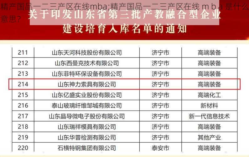 精产国品一二三产区在线mba;精产国品一二三产区在线 m b a 是什么意思？