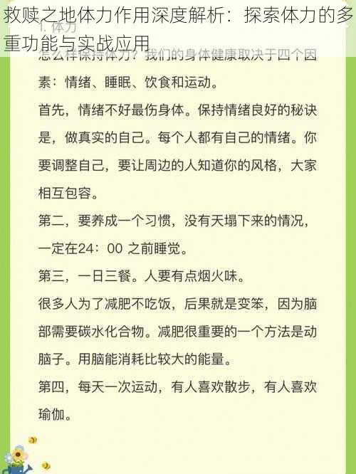 救赎之地体力作用深度解析：探索体力的多重功能与实战应用