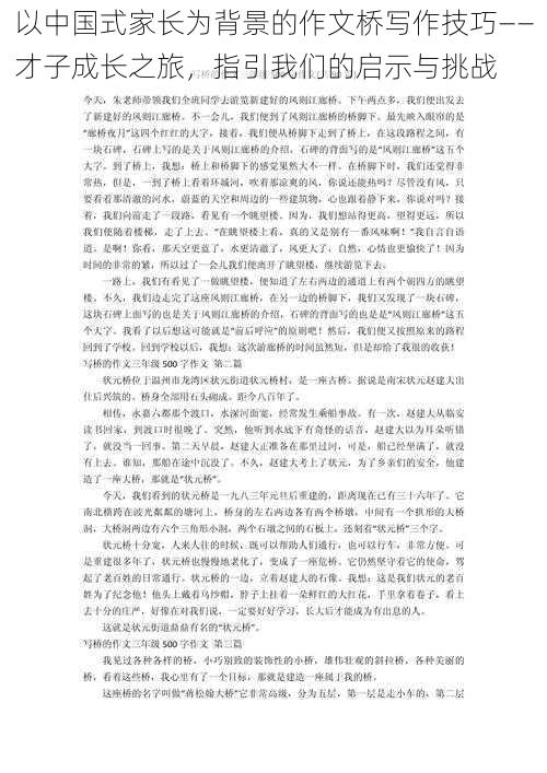 以中国式家长为背景的作文桥写作技巧——才子成长之旅，指引我们的启示与挑战